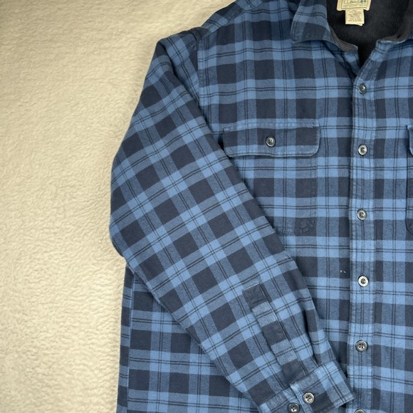 LL Bean Fleece Lined Flannel Shirt Jacket Blue Plaid Men's XL Tall - Picture 6 of 13